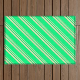 [ Thumbnail: Tan & Green Colored Striped Pattern Outdoor Rug ]