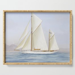 Vintage Racing Ketch Sailboat Illustration (1913) Serving Tray