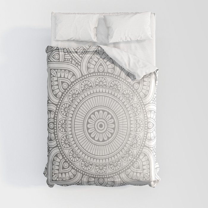 Silver Mandala Pattern Illustration Comforter