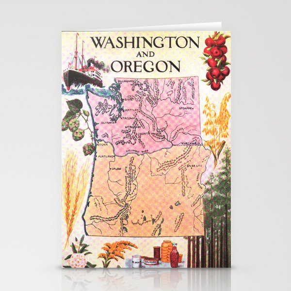 Vintage Map of Washington & Oregon (1921) Stationery Cards