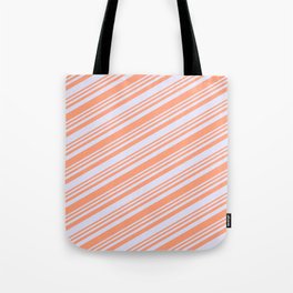 [ Thumbnail: Light Salmon and Lavender Colored Lined/Striped Pattern Tote Bag ]