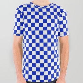 Small Cobalt Blue and White Checkerboard Pattern All Over Graphic Tee