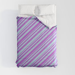 [ Thumbnail: Orchid and Light Blue Colored Lined Pattern Comforter ]