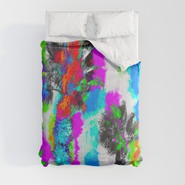 palm tree with colorful painting abstract background in blue pink green orange red Comforter