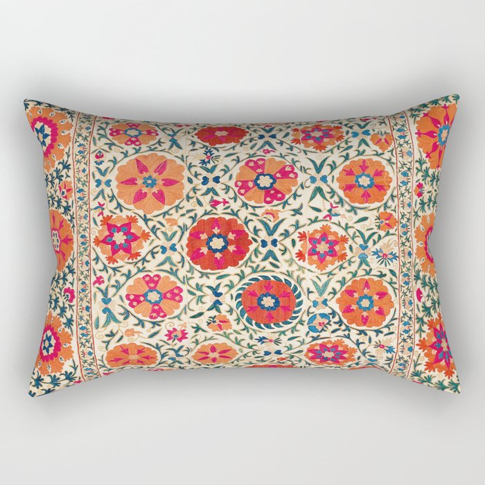 Kermina Suzani Uzbekistan Embroidery Print Rectangular Pillow