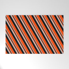 [ Thumbnail: Grey, Black & Red Colored Lined Pattern Welcome Mat ]