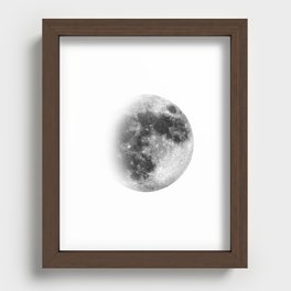 3/4 Moon | Waxing Gibbous | Watercolor Painting | Black and White | Illustration | Space Recessed Framed Print