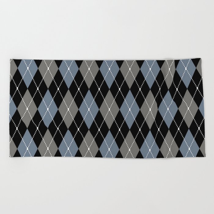 Blue And Grey Argyle Pattern,Diamond Abstract,Quilt,Knit,Tartan,Sweater,Traditional,Geometrical,  Beach Towel