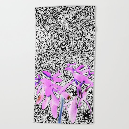 Neon Succulent Black and White Scribbles! Beach Towel