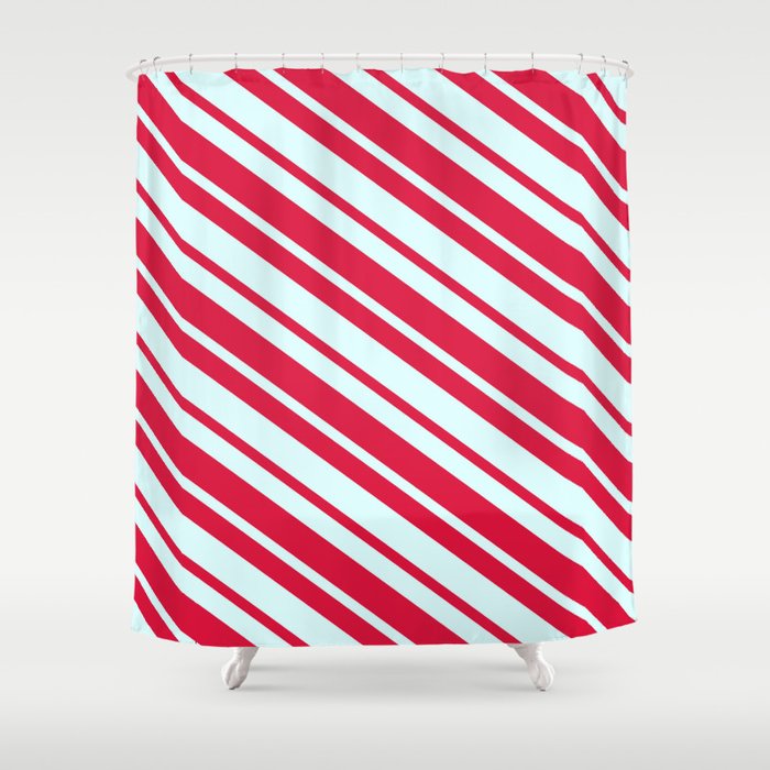Light Cyan and Crimson Colored Lines Pattern Shower Curtain