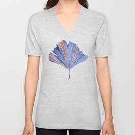 Gingko Leaf-Blue and Rose Gold V Neck T Shirt