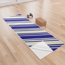 [ Thumbnail: Blue and Beige Colored Lines Pattern Yoga Towel ]
