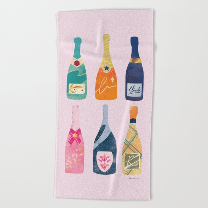 Champagne Bottles - Pink Ver. Beach Towel