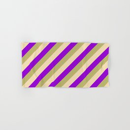 [ Thumbnail: Dark Khaki, Tan, and Dark Violet Colored Striped Pattern Hand & Bath Towel ]