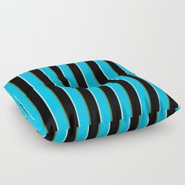 [ Thumbnail: Turquoise, Deep Sky Blue, Dark Olive Green, and Black Colored Stripes/Lines Pattern Floor Pillow ]