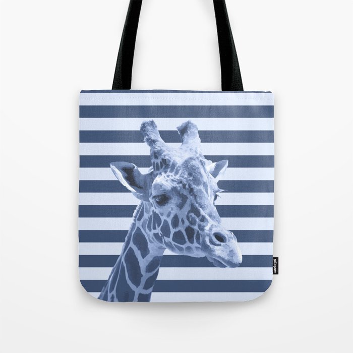 Animals & Stripes] Blue giraffe Tote Bag by Printables Passions | Society6