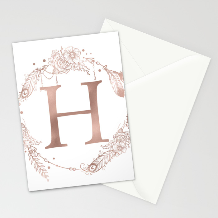 Letter H Rose Gold Pink Initial Monogram Stationery Cards By Naturemagick Society6