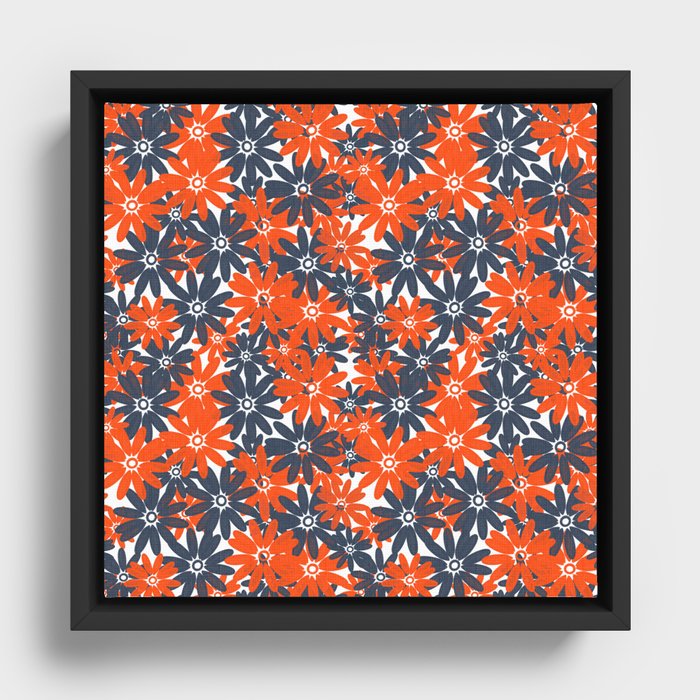 Fourth Of July Flowers Red White And Blue Maximlaist Cottagecore Repeat Pattern Framed Canvas