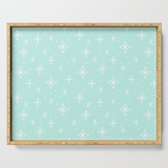 Snowflakes on Mint Blue Serving Tray