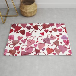 Watercolour Hearts Red Area & Throw Rug