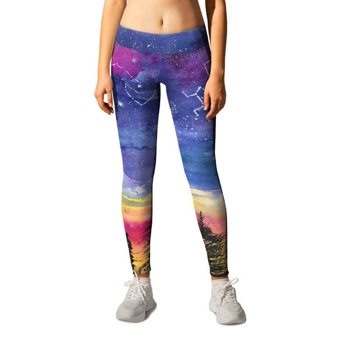 The Zodiac over Sequoia Leggings by Justine Lombardi | Society6