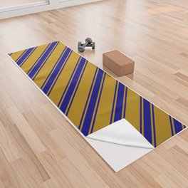 [ Thumbnail: Dark Goldenrod & Blue Colored Stripes Pattern Yoga Towel ]