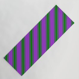[ Thumbnail: Dark Orchid and Green Colored Striped Pattern Yoga Mat ]