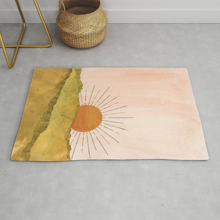 Abstract landscape, green, blush, terracotta Rug