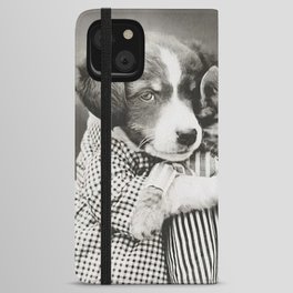 Cat and dog best friends humorous funny photograph - photography - photographs puppy and kitten portrait by Harry Whittier Frees iPhone Wallet Case