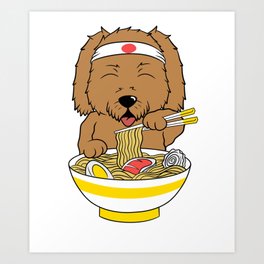 Goldendoodle Eating Ramen  Art Print | Japanese, Gift, Dog, Apparel, Goldendoodle, Drawing, Eating, Ramen, Labradoodle, Gifts 