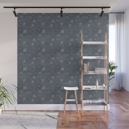 Charcoal Gray Grunge Flowers and Hearts Pattern Gift Ideas Wall Mural