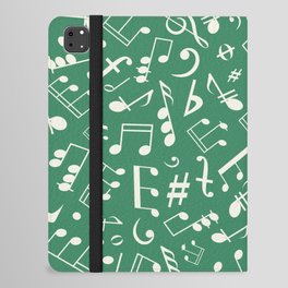 Antique White Musical Notation Pattern on Christmas Green iPad Folio Case