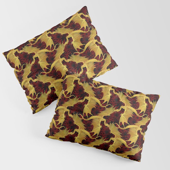 Golden dragons on an ornate background Pillow Sham