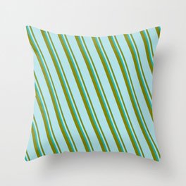 [ Thumbnail: Light Sea Green, Green & Powder Blue Colored Lined/Striped Pattern Throw Pillow ]