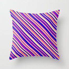 [ Thumbnail: Blue, Dark Violet, Salmon & Pale Goldenrod Colored Lined Pattern Throw Pillow ]