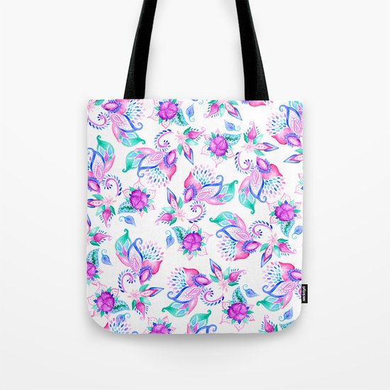 Modern pink turquoise hand painted floral paisley pattern illustration Tote Bag