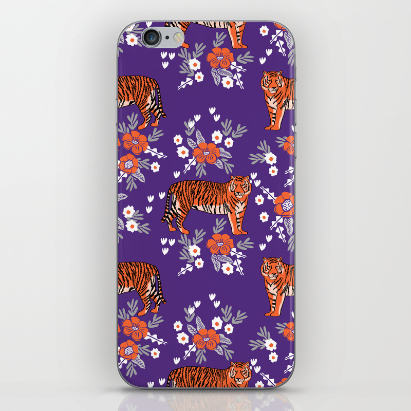 Tiger Clemson Purple And Orange Florals University Fan Variety College Football Iphone Skin By Varsity Society6