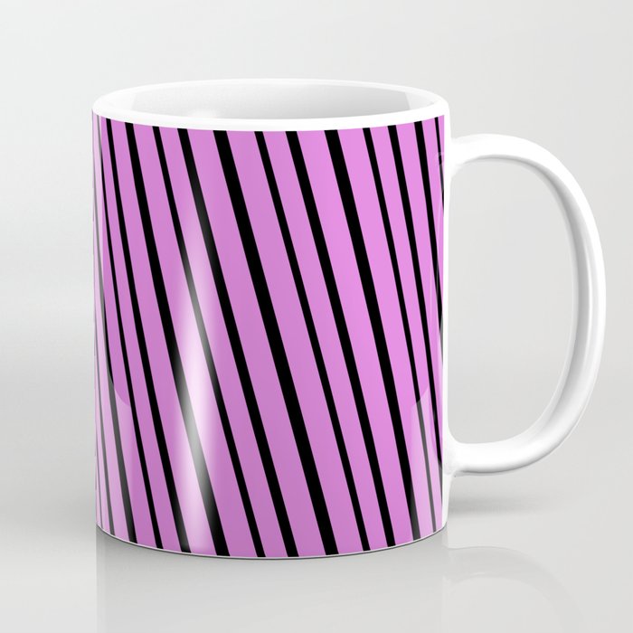 Orchid & Black Colored Striped/Lined Pattern Coffee Mug