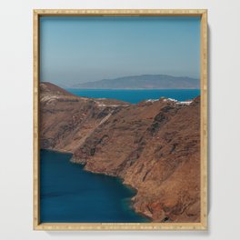 View over the Volcanic Greek Island Santorini | Landscape, Nature and Travel Photography in Greece, Europe Serving Tray