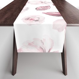 Modern Botanical Blush Pink Gray Burgundy Watercolor Floral  Table Runner