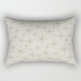 Mid Century Modern Twinkling Retro Starbursts in Sage Green and Beige Rectangular Pillow