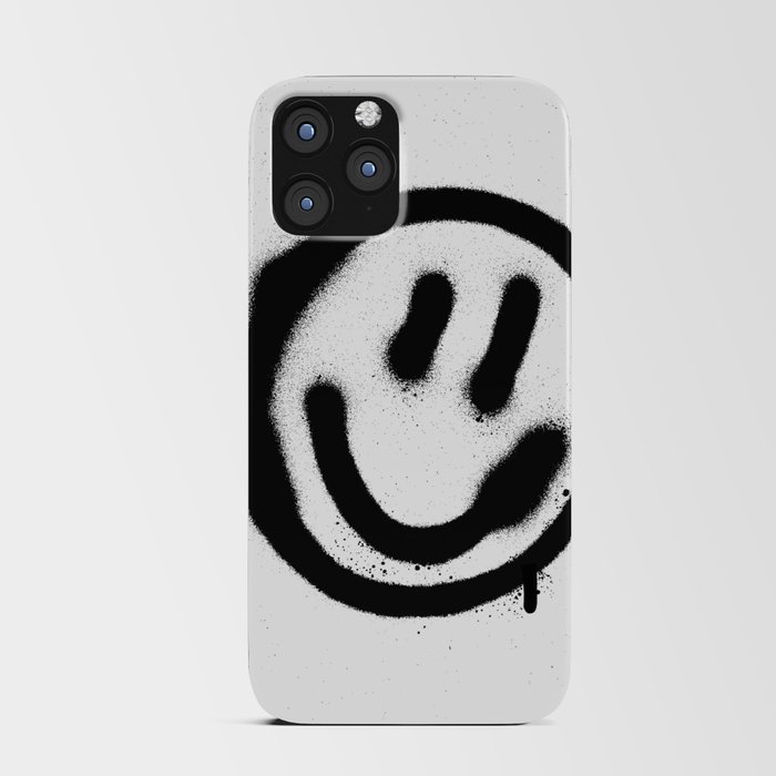 graffiti smiling face emoticon in black on white iPhone Card Case