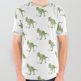 T-rex dinosaur walking dog painting All Over Graphic Tee