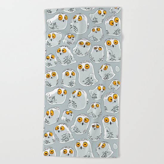 Snowy Owls. Beach Towel