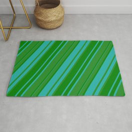 [ Thumbnail: Forest Green, Green & Light Sea Green Colored Pattern of Stripes Rug ]