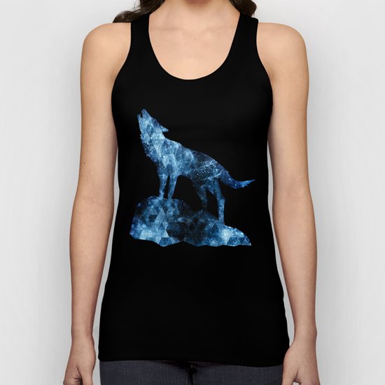 Howling Wolf blue sparkly smoke silhouette Unisex Tank Top