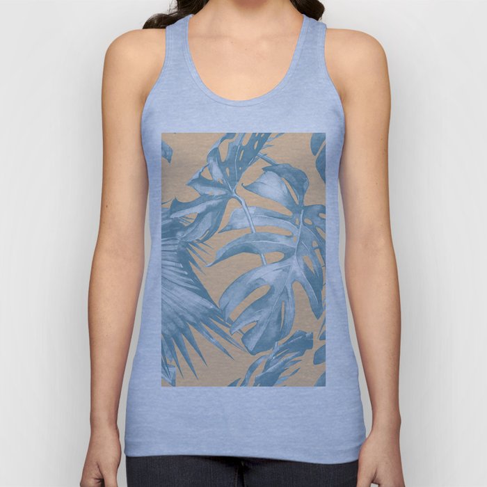 Island Vacation Hibiscus Palm Mango Ocean Blue Tank Top