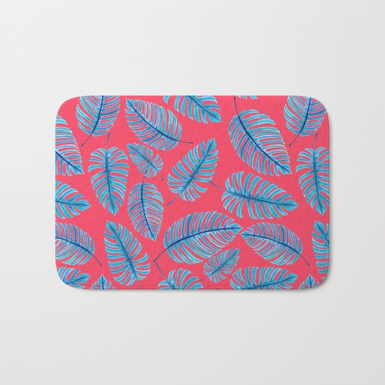 Monstera leaves, tropical watercolor pattern Bath Mat