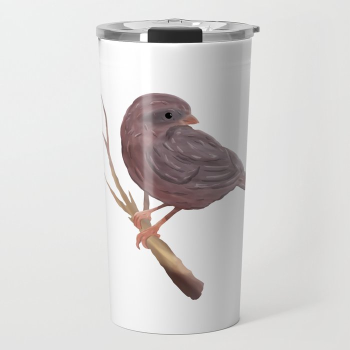 little bird brown colors on the branch, digital painting Travel Mug