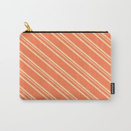 [ Thumbnail: Coral and Beige Colored Striped Pattern Carry-All Pouch ]